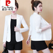 皮爾卡丹（pierre cardin）小西裝修身外套女2025春夏季新款氣質(zhì)短款薄款休閑職業(yè)裝西服春天 221白色【單層】 XL 110-120斤