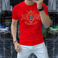 匡都（KRDUGBR）香港潮牌短袖T恤男輕奢夏季男裝燙鉆印花圓領(lǐng)半袖打底衫冰絲免燙 紅色A53 L 【110-125斤】