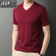 吉普（JEEP）純棉T恤男短袖夏季雞心領(lǐng)V領(lǐng)打底衫純白色無(wú)領(lǐng)小衫尖領(lǐng)低領(lǐng)汗衫 酒紅色【短*袖】 2XL 180