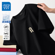 真維斯冰絲短袖t恤男士夏季涼感上衣服2025新款速干大碼莫代爾半袖男裝 黑色(復古字體中標) M (170) (30天質(zhì)量問(wèn)題全額退)