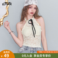 妖精的口袋白色蕾絲甜美掛脖吊帶女2025年夏季新款純欲性感背心 芝士米白色 M