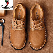 西域駱駝（VANCAMEL）西域 男鞋休閑皮鞋男寬頭大頭鞋真皮圓頭工裝鞋實(shí)心底一腳蹬 8806 8806 卡其色 系帶 43