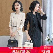 豪耀職業(yè)連衣裙女春秋季職業(yè)裝女裝套裝小西裝外套女高端外套裙子套裝 條紋連衣裙＋條紋外套 XL 碼（適合體重110-120）