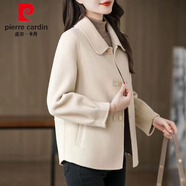 皮爾卡丹（pierre cardin）雙面毛呢外套女2025年短款顯瘦修身秋冬女裝時(shí)尚短外套上衣雙面 米色 5XL 150-165斤