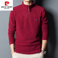 皮爾卡丹（pierre cardin）雙面加厚搖粒抓絨半拉鏈中高領(lǐng)打底衫男士長(cháng)袖t恤保暖秋冬季衛衣 酒紅(內里) 加絨 2XL 185/X