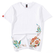 簡(jiǎn)拓 2022夏季新品薄款中國(guó)風(fēng)刺繡仙鶴純棉短袖T恤 學(xué)生情侶裝體恤男大碼半袖衫 2017白色 3XL碼(175-190斤)