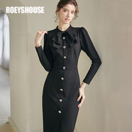 ROEYSHOUSE羅衣知性黑色修身連衣裙女冬裝新款氣質(zhì)包臀針織中長(cháng)裙07656 黑色 M
