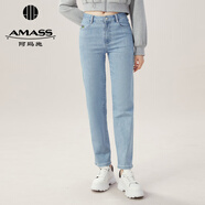 阿瑪施（AMASS）女裝新款高腰直筒休閑牛仔長(zhǎng)褲女5100470 牛仔藍(lán) S (2碼)
