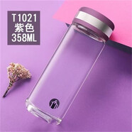 富光茶馬仕高透明玻璃杯男女大容量單層帶手提袋送禮印字定制杯 紫色蓋送禮盒358ml