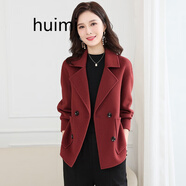 繪覓（HUIMI）高端品牌羊毛雙面絨大衣女新款短款毛呢寬松顯瘦小個子呢子外套潮 磚紅色 M(115-125)