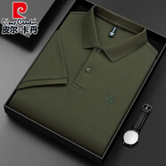 皮爾卡丹（pierre cardin）純棉半袖POLO.衫2025夏季全棉T恤絲光棉短袖t恤男翻領(lǐng)老虎頭體恤 軍綠  XL 180【建議140-160斤】