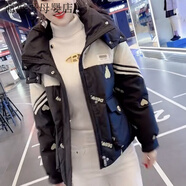 高品質(zhì)白鴨絨羽絨服刺繡愛心短外套2023冬新款連帽小個(gè)子寬松保暖 黑色 L (110-130斤)