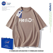 NASA GISS官方短袖t恤男純棉情侶款夏季寬松oversize體恤衫青少年笑臉上衣 淺咖色 XL  150-170斤