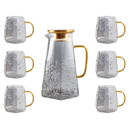 桃李世家耐熱玻璃杯套裝家用冷水壺帶把防燙泡茶杯咖啡杯輕奢客廳喝水杯子 瑪瑙灰把杯350ml*6+瑪瑙灰水壺1