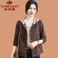 俞兆林（YUZHAOLIN）小個(gè)子?jì)寢屟b2025秋季新款外套短款中老年春秋洋氣大碼夾克上衣女 咖色 2XL (參考105-120斤)