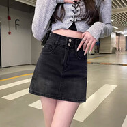 雪沐蓉時(shí)尚牛仔短裙女夏季2023新款防走光裙顯瘦高腰百搭半身a字裙子 黑色 L