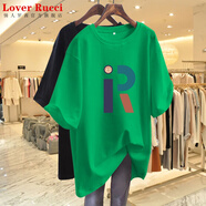 LOVER RUCCI法國歐貨大版中長款短袖t恤女裝2025夏季新款寬松遮臀體恤上衣ins 綠色中長款短 袖 XL