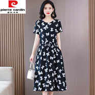 皮爾卡丹（pierre cardin）裝夏款碎花純棉綢連衣裙氣質(zhì)洋氣短袖貴婦人品牌女裝裙子 19號色 3XL 建議120-134斤