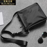 勞斯名爵（RollsMinjor）帆布單肩包男新款防水牛津布包男士包包斜挎包休閑潮流時(shí)尚背包男 黑色小號（當天發(fā)貨）-19*9*21cm