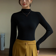 翊尚美半高領(lǐng)打底衫女秋冬季可外穿長袖純色顯瘦打底衣新款親膚打底上衣 顯瘦黑【德絨加厚款】 均碼
