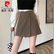 皮爾卡丹（pierre cardin）卡其色西裝短褲女秋冬款外穿新款高腰顯瘦a字版褲裙小個(gè)子配靴褲 咖色 L