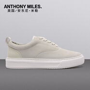 Anthony Miles復(fù)古德訓(xùn)鞋男拼色2024新款百搭真皮牛反絨板鞋低幫百搭休閑小白鞋 淺灰色 39