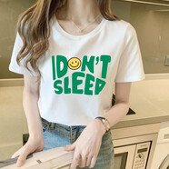 萊姆斯丁 純棉t恤女短袖新款女裝夏季寬松學生圓領半袖夏裝上衣服薄款 白色ID字母款 S 80-100斤