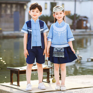洽函壯族服裝兒童女廣西三月三男女童少數(shù)民族服飾幼兒學(xué)生班服演出服 男童藏青色夏款 120