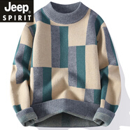 JEEP SPIRIT吉普秋冬季新款半高領(lǐng)條紋毛衣男士加厚保暖針織衫男拼接色個性毛 W23970卡其色 M 90-105斤