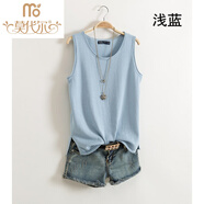 莫代爾純棉吊帶背心女夏季短款中長(zhǎng)無(wú)袖內(nèi)搭大碼針織打底衫外穿寬松 淺藍(lán)色 L