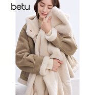 百圖betu女裝冬季新款短外套皮毛一體仿羊羔絨保暖外套女2411T65 卡其色 XS