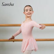 三沙（Sansha）兒童長袖裙連體服雪紡V領(lǐng)蕾絲芭蕾舞服練功表演服51AF0002淺粉XXL
