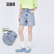 森馬森馬牛仔褲女破洞磨破做舊熱褲美式夏季新款刺繡短褲潮酷時(shí)尚