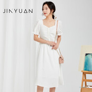 金苑白色連衣裙女夏新款氣質(zhì)收腰a字溫柔風(fēng)泡泡袖長(cháng)裙G222117 白色 S