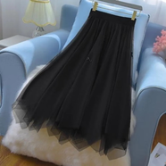 若卡姿2024蝴蝶結網(wǎng)紗裙氣質(zhì)半身裙女中長(cháng)款大擺傘裙a字裙子 蝴蝶結黑色