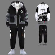 唐號 休閑外套男春秋韓版潮流寬松運動(dòng)一套衣服2025三件套裝休閑夾克 二件套/衛衣上白+褲子 XL