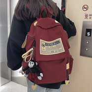 袋鼠書包女雙肩包男初高中大學生背包大容量耐磨15.6吋筆記本電腦包 紅色【帶猩猩掛件】