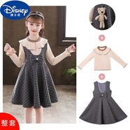 迪士尼（Disney）女童秋冬連衣裙套裝中大童小女孩毛呢背心裙毛衣公主裙2023新款群 灰色背心裙毛衣小熊 110碼適合身高100厘米左右