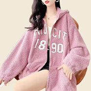 俞兆林 正反兩穿開(kāi)衫紅色外套衛衣女加絨加厚秋冬新款韓版寬松外套 粉紅色【/單面穿】 加絨 XL _【建議150-170斤】