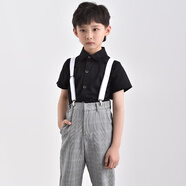 創(chuàng  )京懿選人氣高端蔡徐坤同款背帶褲蔡徐坤同款背帶褲兒童青少學(xué)表演衣服ik 兩件套（短袖襯衫+背帶長(cháng)褲） 5XL穿180斤-220斤