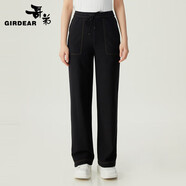 哥弟（GIRDEAR）女裝高腰明線設(shè)計(jì)彈性牛仔布休閑長褲女1100492 黑 M (3碼)
