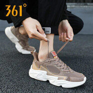 361°男鞋運動鞋夏季網(wǎng)面跑步鞋361度男士減震網(wǎng)面透氣老爹鞋休閑鞋子 亞麻灰/卡其棕 39