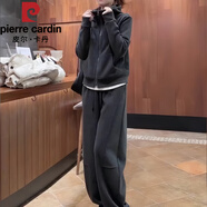 皮爾卡丹（pierre cardin）慵懶風(fēng)休閑運動(dòng)套裝女秋冬2025新款加絨加厚衛衣外套闊腿褲兩件套 深灰色套裝 2XL 建議130-145斤