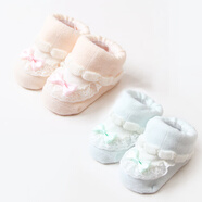 穎貝爾2雙裝嬰兒襪新生兒秋冬襪寶寶地板襪子學(xué)步防滑襪子可愛(ài)公仔 蕾絲邊橘粉+粉藍 2雙 均碼 0-1歲（腳10cm以?xún)龋?
                                         title=