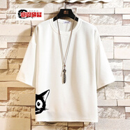 執琴之手 220斤七分袖男士短袖T恤韓版潮流加肥加大碼寬松中袖潮牌上衣服 35白色 XL (115至130斤可穿)