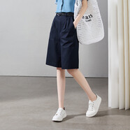 索菲絲爾簡(jiǎn)約時(shí)尚薄款短褲女2024夏季通勤百搭休閑五分褲 藏青色 27