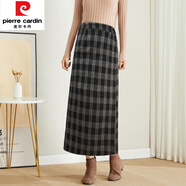 皮爾卡丹（pierre cardin）新款一片式裙子女秋冬長裙圍裹式直筒半身裙女士加厚羊|絨裹裙 Q012-黑灰格子一片式裹裙 32/XL 適合2尺5腰圍[裙長88cm]