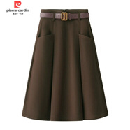 皮爾卡丹（pierre cardin）秋冬毛呢半身裙女a(chǎn)字大擺傘裙2025新款高腰顯瘦中長呢子百褶裙子 咖啡色(無腰帶) L建議100-120斤