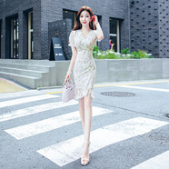 瞬婭（shunya）高端品牌夏季女裝2024新款性感雪紡碎花修身顯瘦魚(yú)尾包臀連衣裙 花色 S