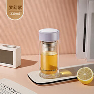 富光玻璃杯女雙層隔熱迷你小號容量透明花茶水杯子 紫色230ml